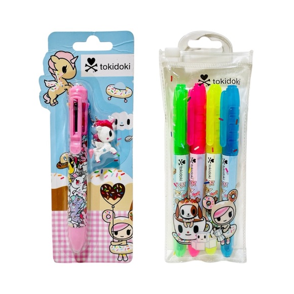 NEW Tokidoki Multi-Color Click Ballpoint Pen & Highlighters Lot of 2 Bundle NIP - Picture 1 of 3